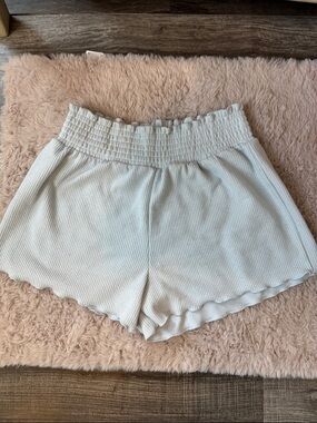 High-Waist Smocked Ribbed Shorts in White